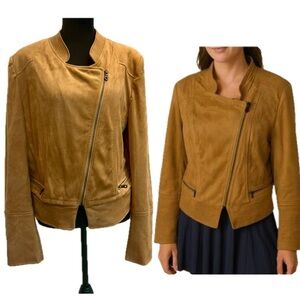 Robert Rodriguez Ayana faux suede moto jacket camel color L asymmetrical zipper